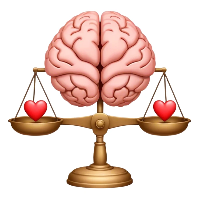 The brain and the heart are on the scale from different sides sticker