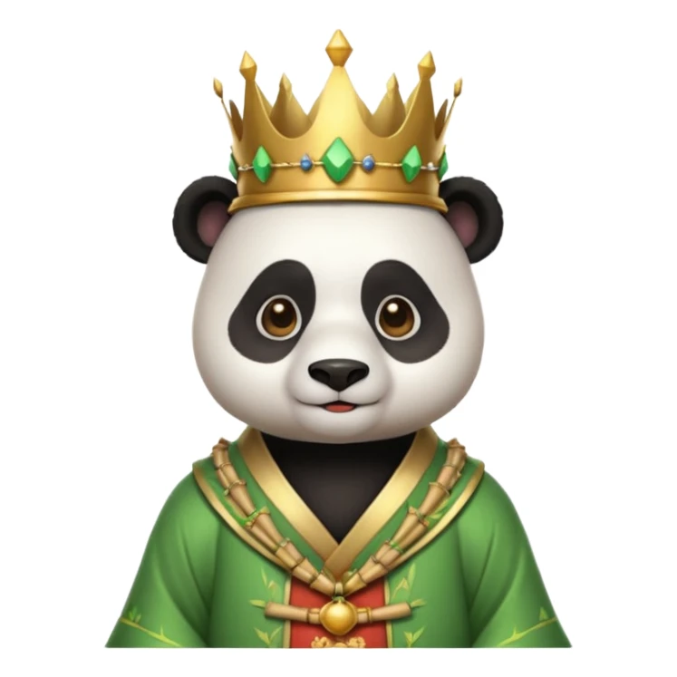 panda king portrait, head and shoulders only, bamboo-themed crown, royal robe collar, calm wise expression, cute fantasy style, 3D cartoon, mobile game icon style, clean background, no text, no watermark
 sticker
