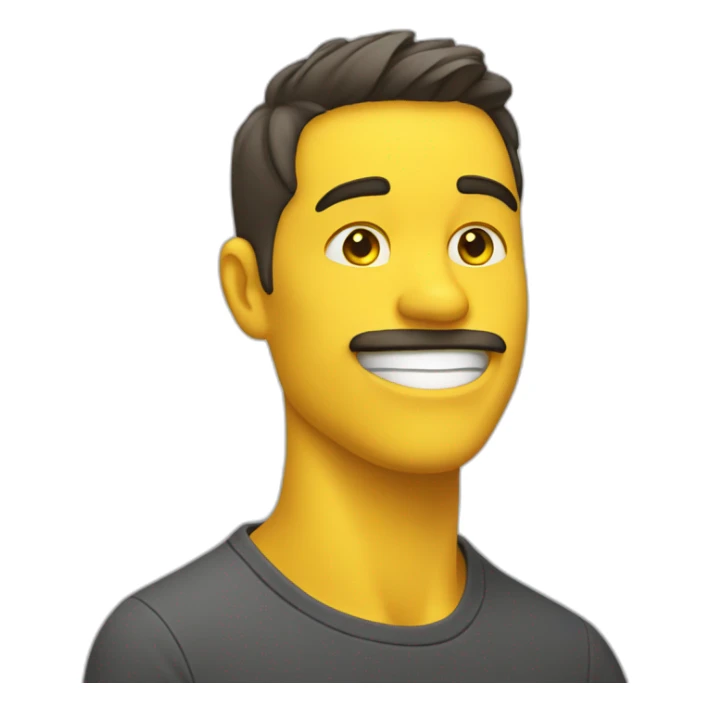 guy touching his jawline with right hand, yellow color sticker