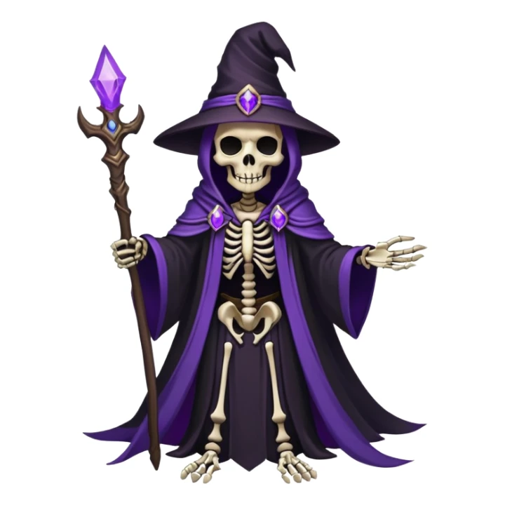 dark mage skeleton lich with black robes and purple magic sticker