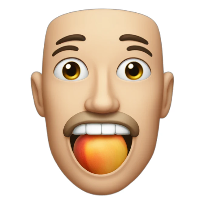 close up man with peach in mouth slobbery sticker