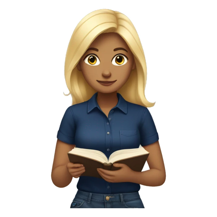 blonde beautiful girl with a navy blue shirt reading a book sticker