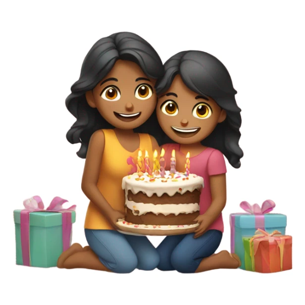 2 Indian girls hug birthday cake and gifts  sticker