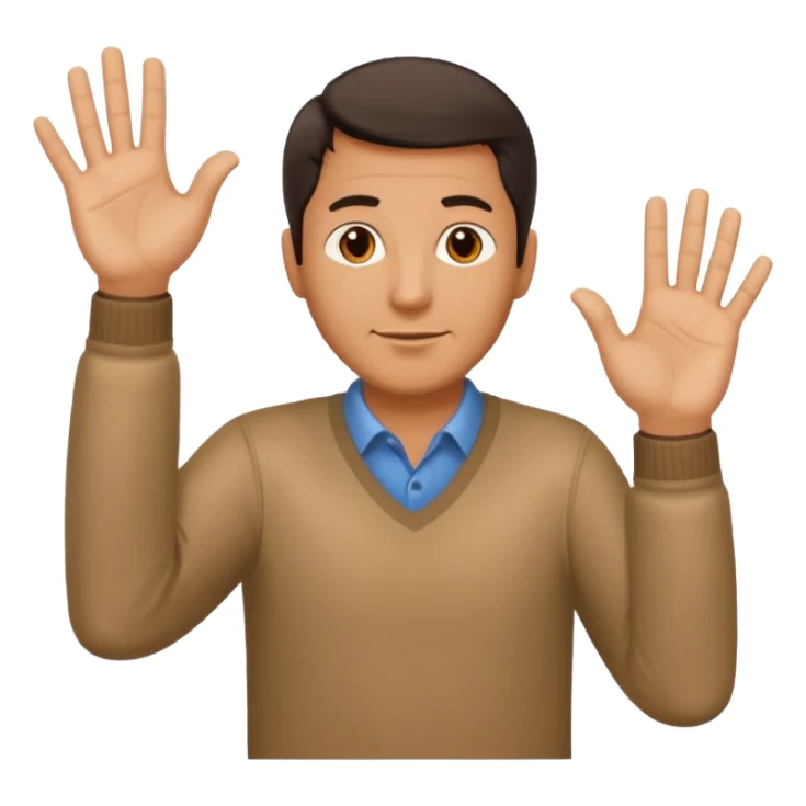 A middle aged man moving his hands in an up and down motion such as when one hand is up, the other is down and vice versa. sticker