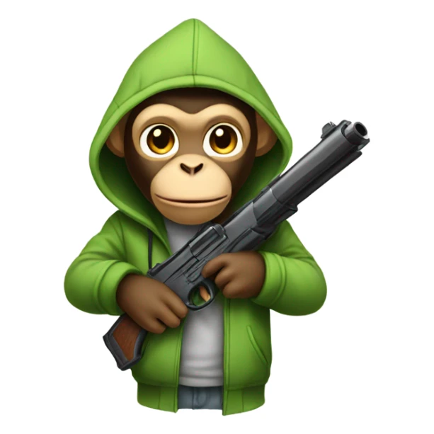 Monkey in a hoodie with a gun sticker