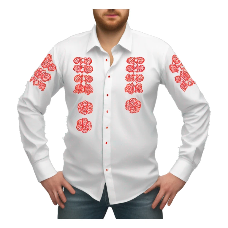  Shirt  vyshyvanka, white with red round embodiary on sleeves sticker