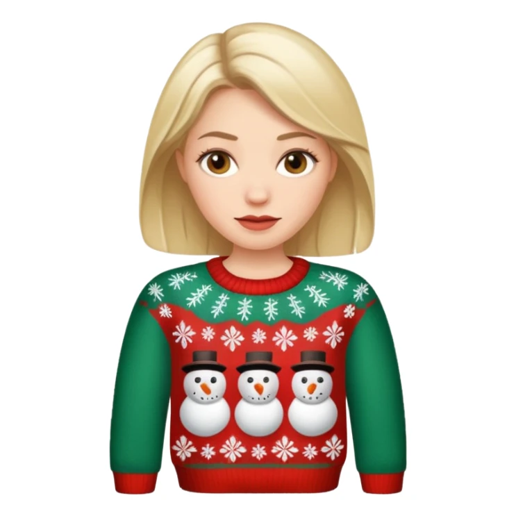 White woman wears an ugly christmas sweater sticker
