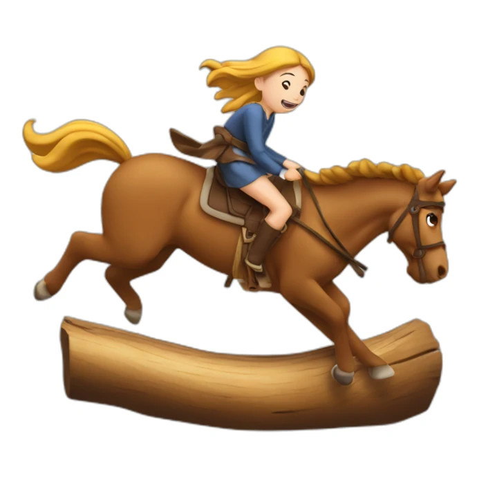 Fille sautant avec un cheval en bois sticker