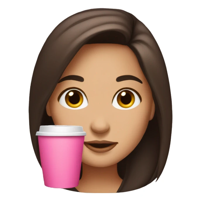 A brunette girl with a pink coffee sticker