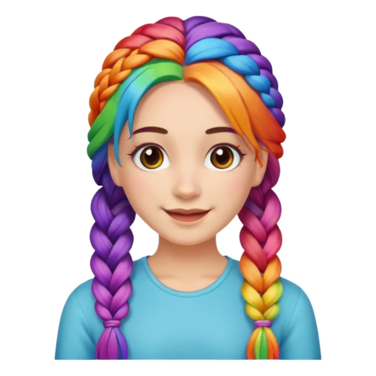 Woman with braided rainbow hair, happy — long braids  sticker