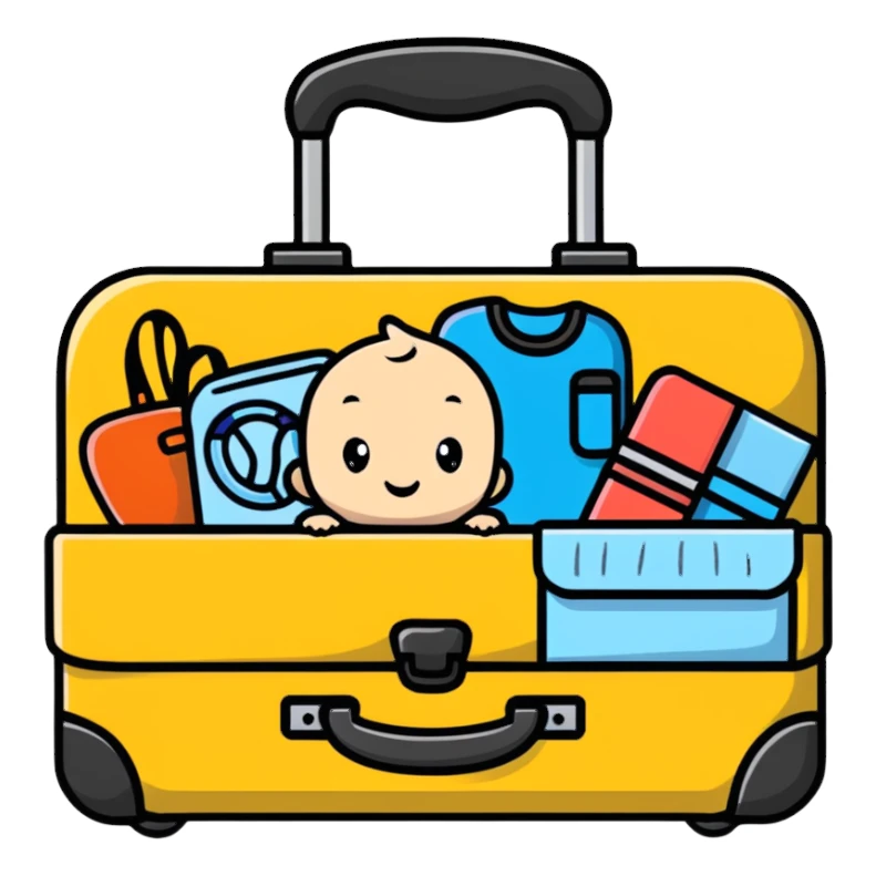 Baby travel suitcase with baby items peeking out sticker