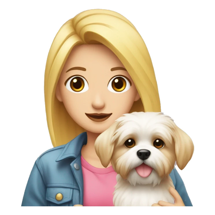 Joven rubia con ropa rosada y un perrito shitzu blanco a su lado sticker