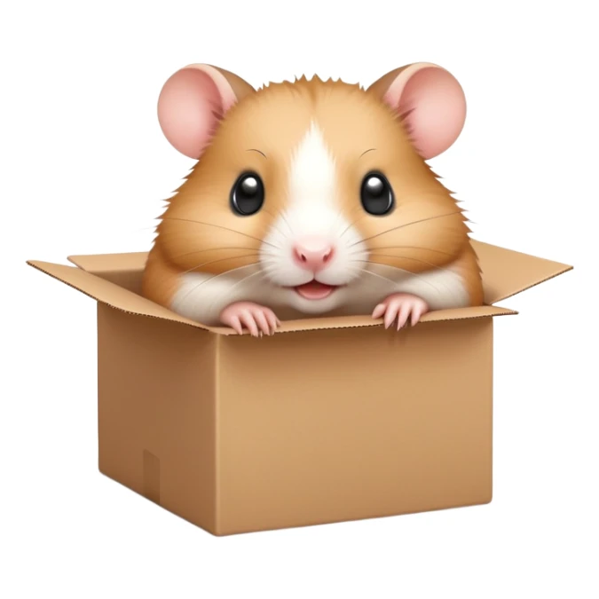  A very cute young  hamster  with one's head tilted to one side poked its paws out of the cardboard big box and placed them on top of it sticker