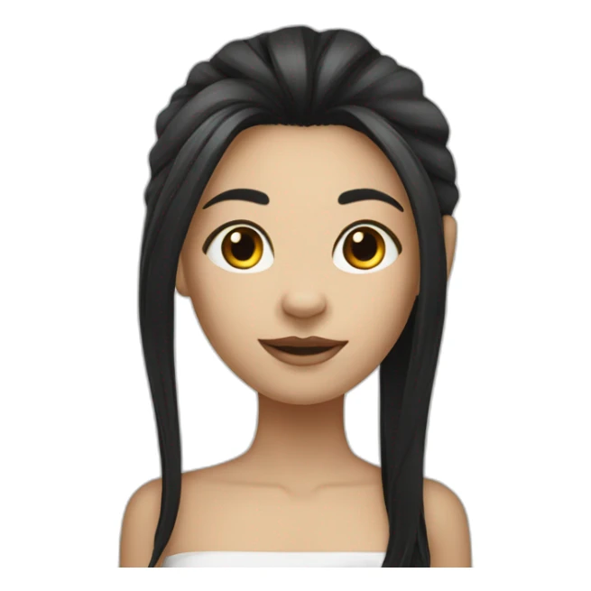 White skin Girl with straight black hairs and big lion sticker