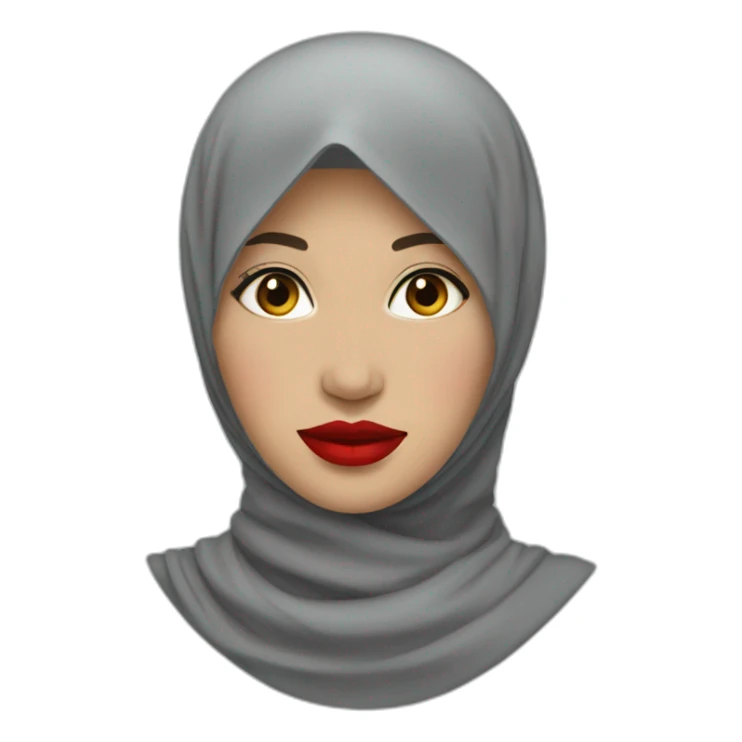 Indonesian women wearing grey hijab with red lipstick sticker