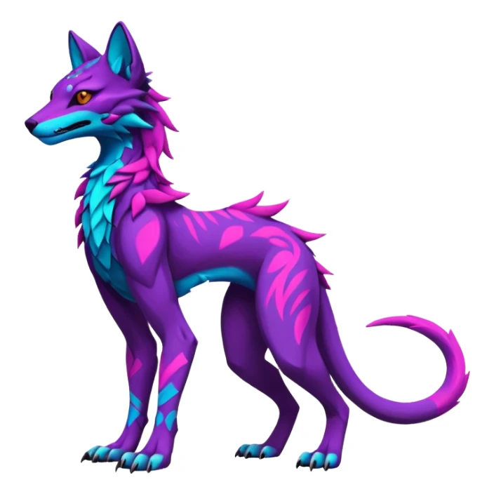 Neon-colored fantasy feline-vernid-sergal-protogen-primagen-fursona animal creature full body with intricate markings  sticker