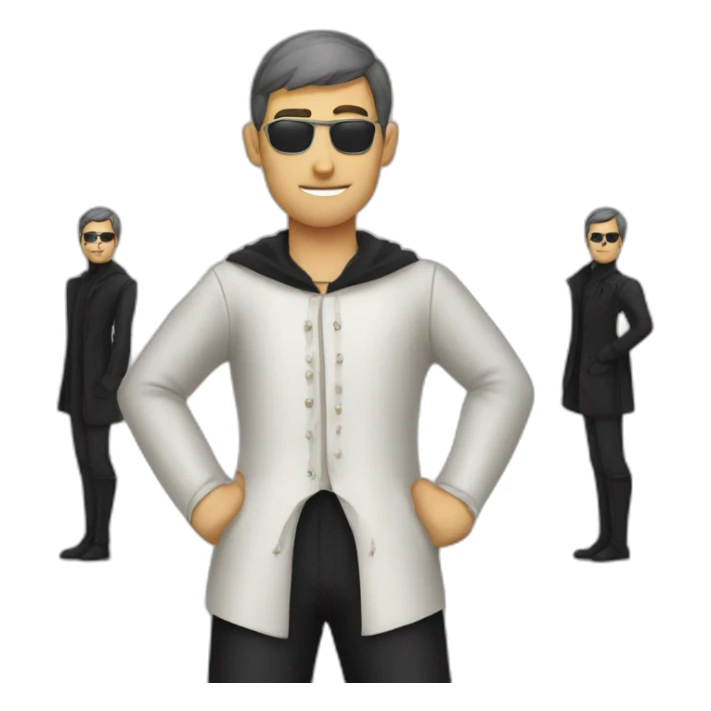 medieval evil spy putting normal clothes over a black suit sticker