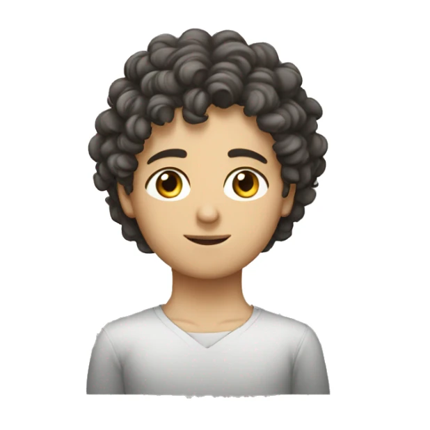 Iranian white boy with curly hair, small lips, dark eyes, putting off shoulders sticker