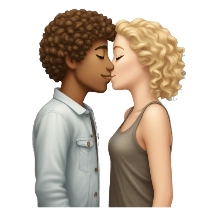 White boy kissing White girl with curly hair sticker