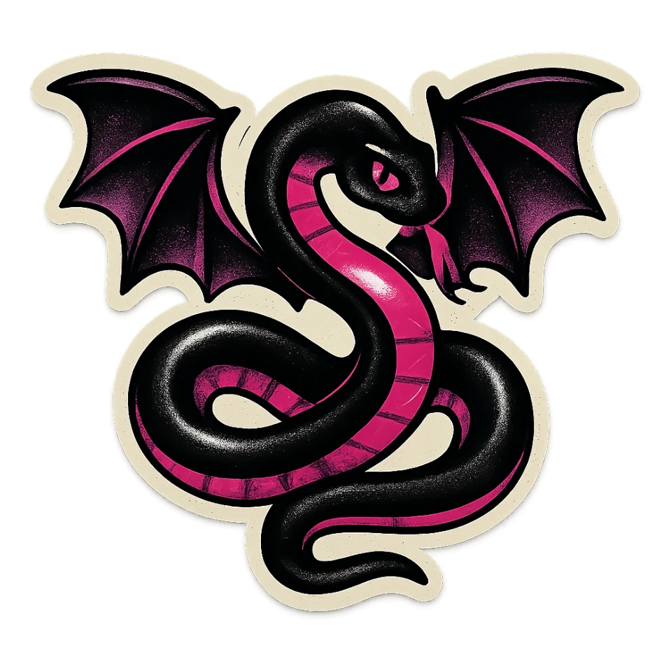 gothic snake black and pink with bat wings retro stickers style sticker
