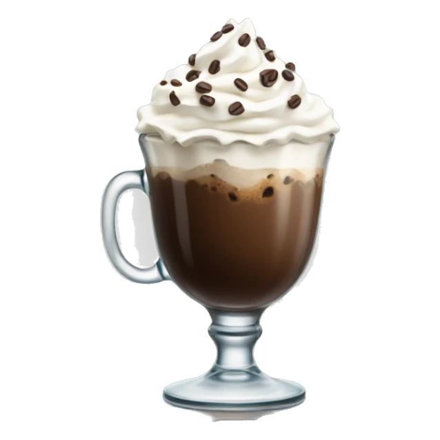 coffee with whipped cream and chocolate chips in a clear glass sticker