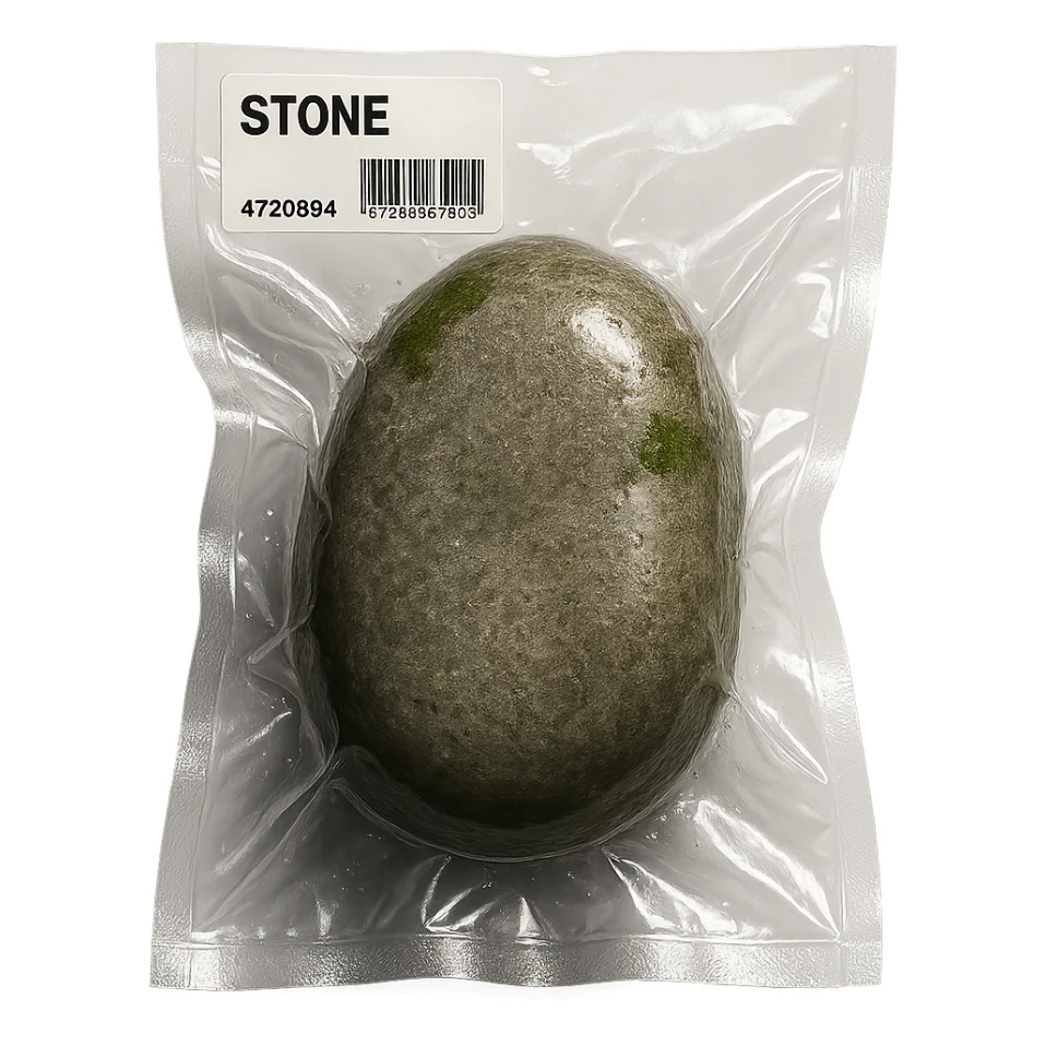 large smooth stone with a few moss spots, glossy sticker