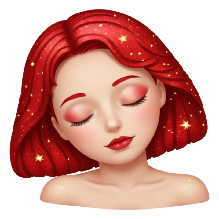 red glitter girl with closed eyes lying on the floor sticker