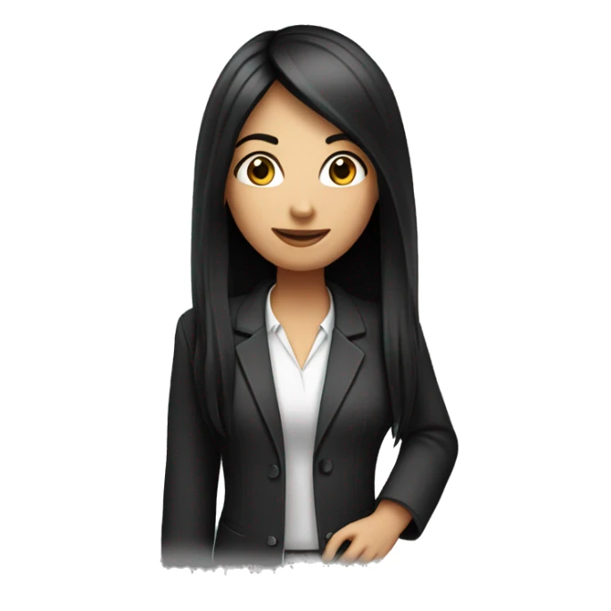 marketing girl, computer in hand, black long hair  sticker
