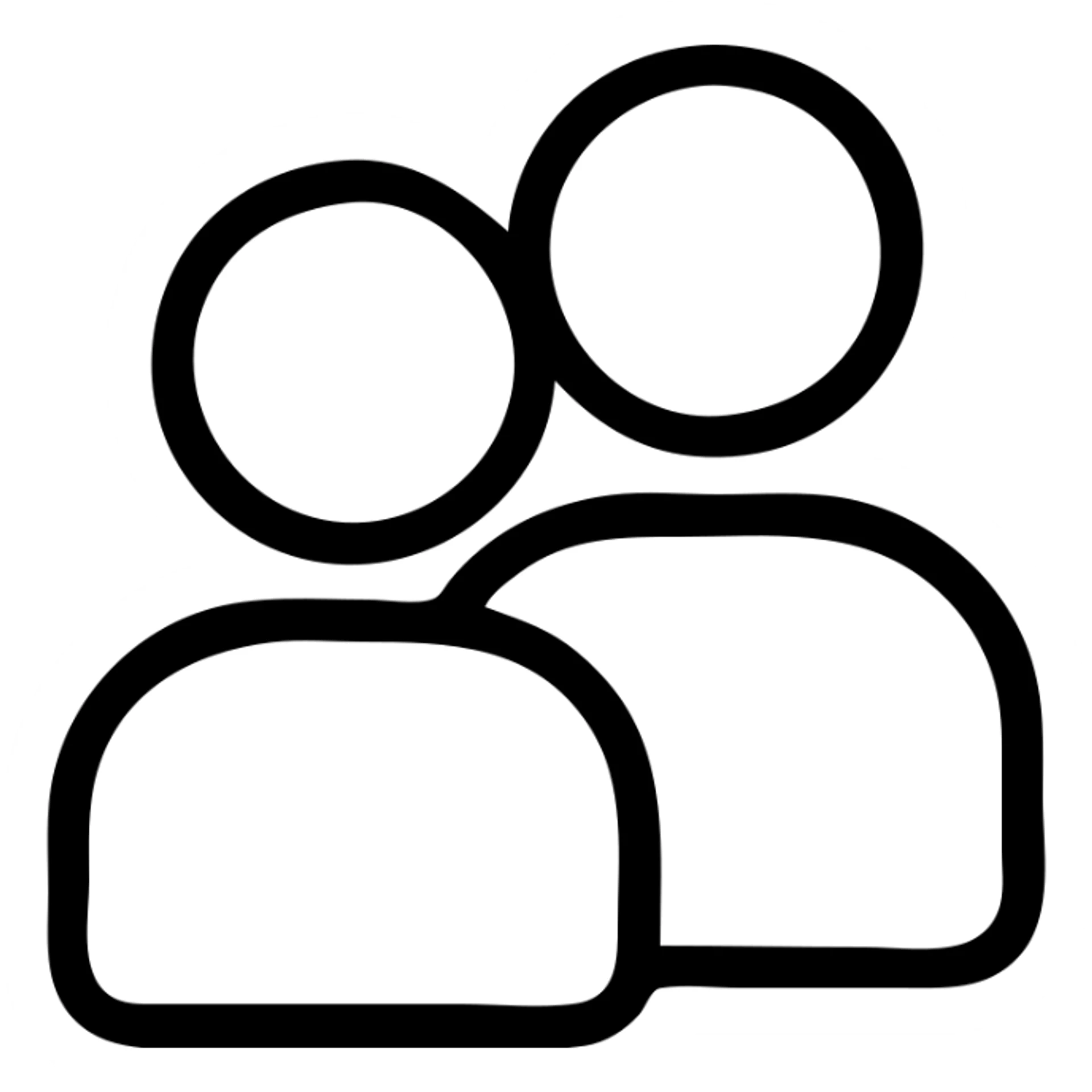 two people standing together, friendly, simple style, minimalistic black outlined icon sticker