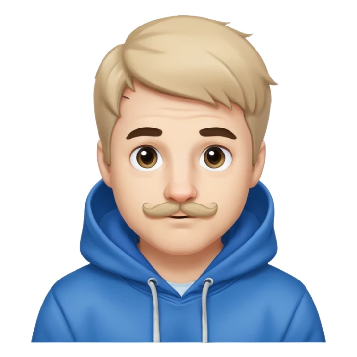 Mr. Beast wearing a blue hoodie, small ferret mustache, small light beard, playful expression sticker