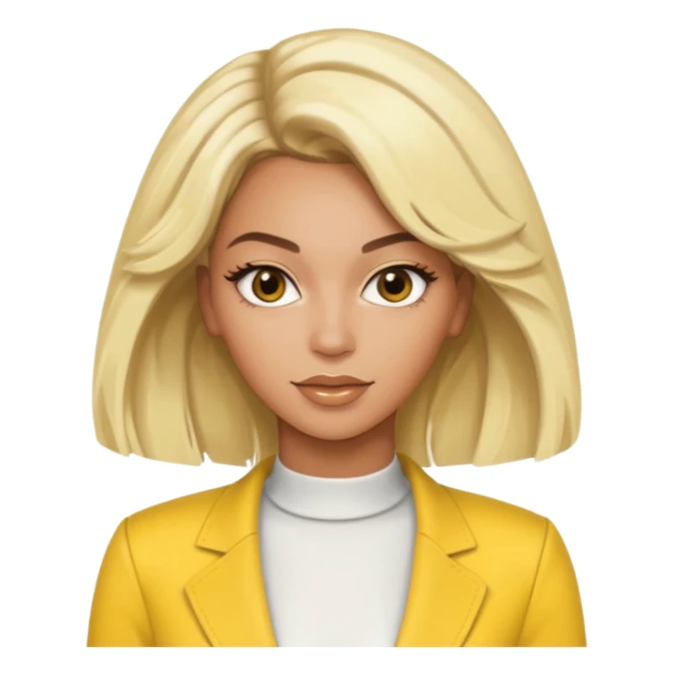 Beyonce brown eyes, platinum blonde hair, yellow outfit sticker