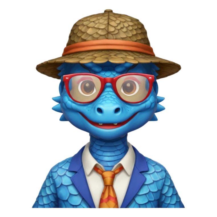 blue dragon with shirt hat and glasses sticker