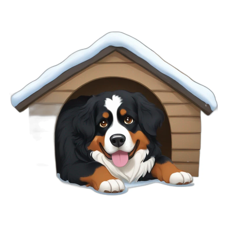 bernese mountain dog is lying on its back in a snow house sticker