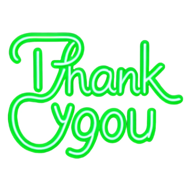 THE WORDS THANK YOU IN NEON GREEN RESEMBLING A NEON SIGN sticker