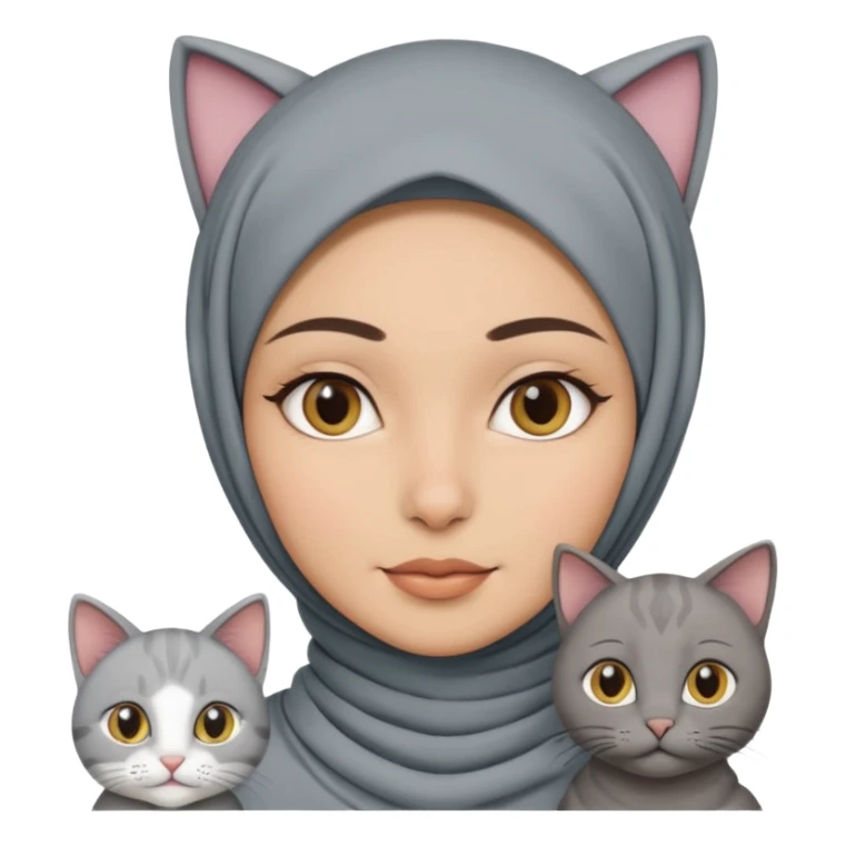 wanita berhijab warna abu abu dengan 1 kucing sticker