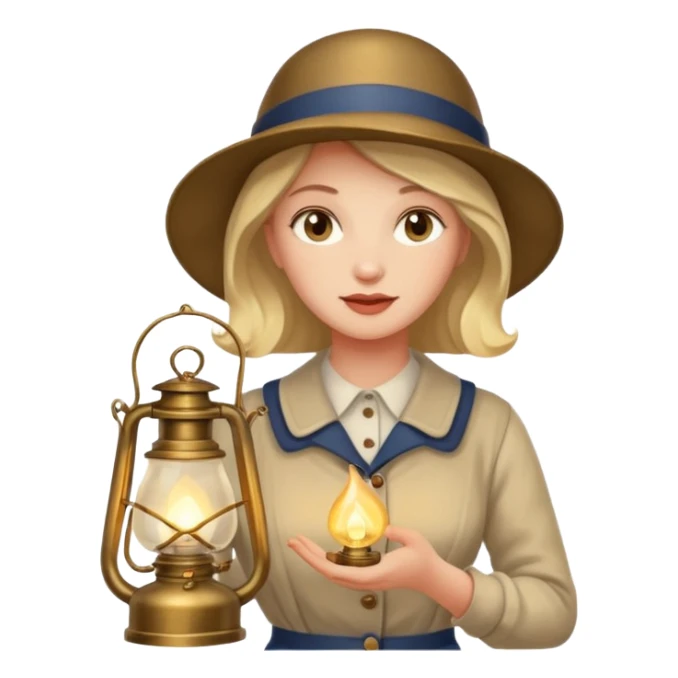 holding vintage gas lamp, female sticker