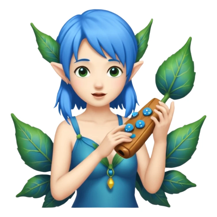 forest fairy woman with blue hair playing leaf-shaped ocarina sticker