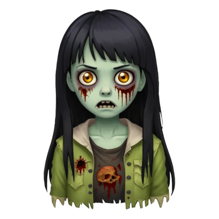 girl zombie with black long hair and bangs sticker