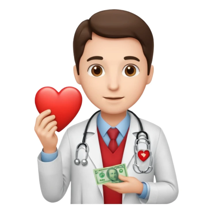 Heart doctor with money sticker
