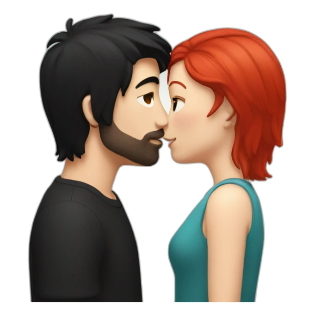 white man with black hair and a red head kissing sticker