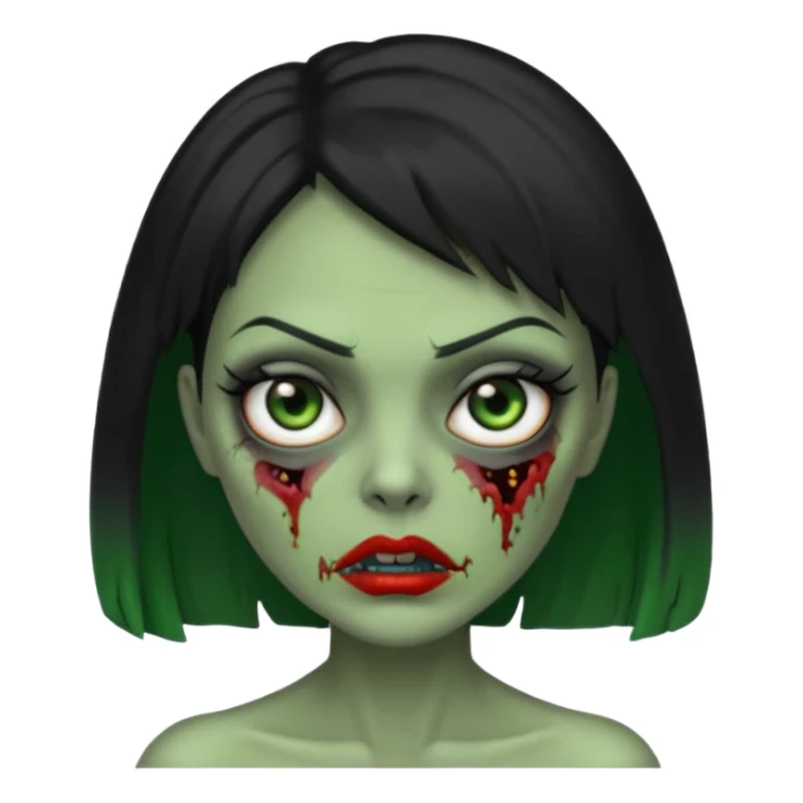 Uma zumbi de pele verde cabelo chanel preto sticker