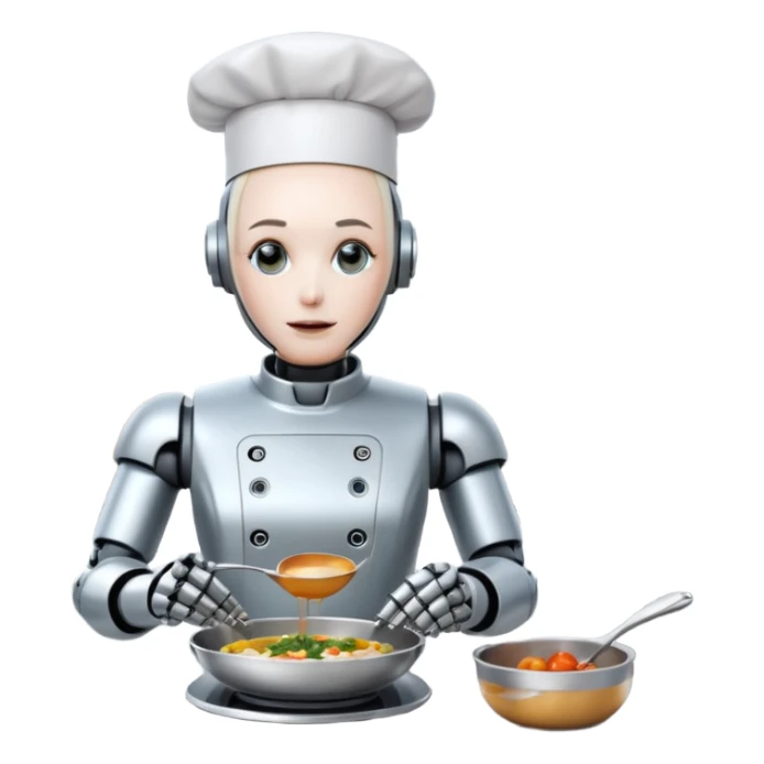 obot chef preparing a gourmet meal in a futuristic kitchen sticker