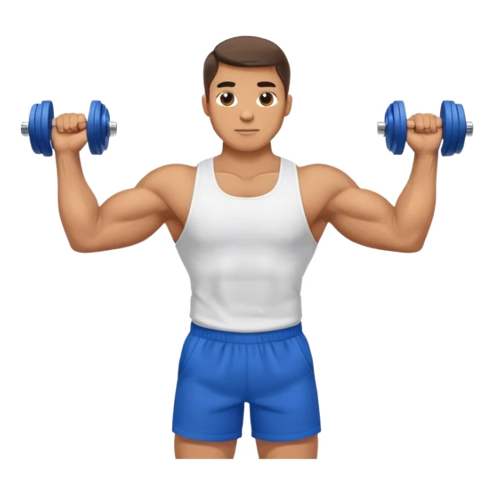 man with blue shorts doing side-lateral raise (T pose) with light dumbbells sticker