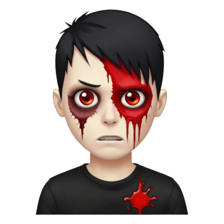 Zombie boy with emo black hair and a black shirt sticker