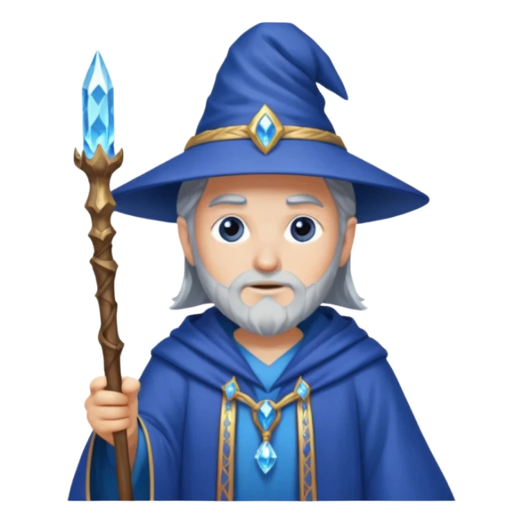 Wizard in blue robe with crystal-topped staff sticker