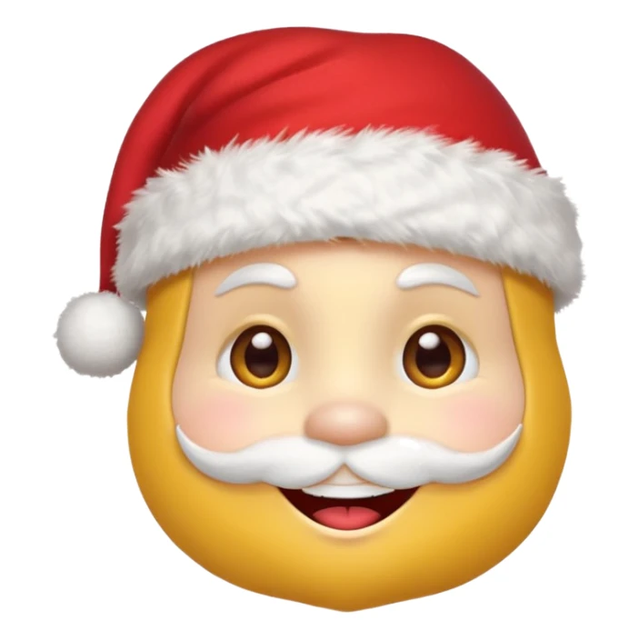 A yellow small smiling face wearing a red Santa hat with a pompom, rosy cheeks and twinkling eyes, conveying a warm, festive vibe. It should be a trolling smile. Like kappa. sticker