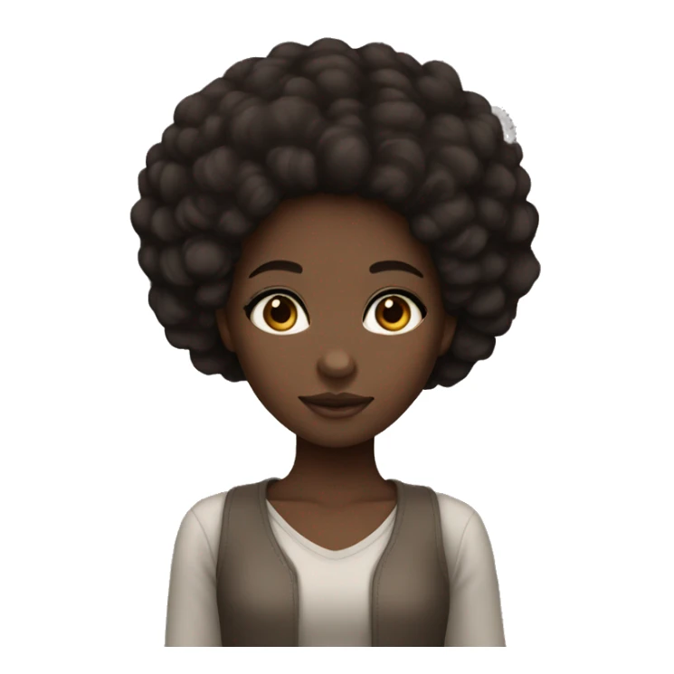 dark skinned girl with Asian eyes and dark brown Afro hair sticker
