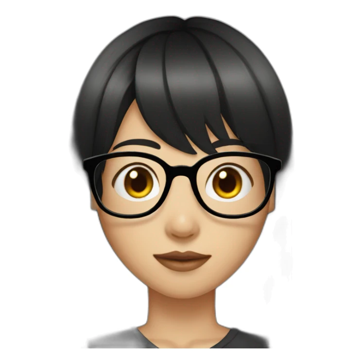 wearing glasses,bangs,Chinese girl,middle hair,black hair sticker