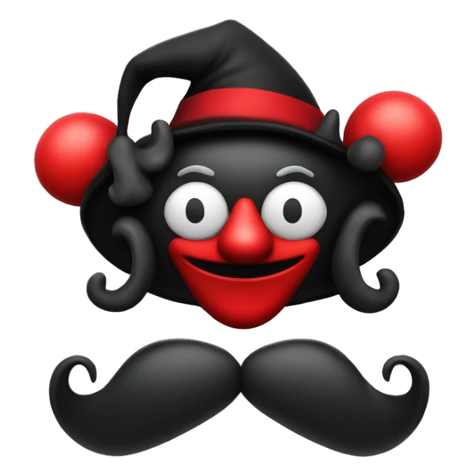 jester black and red colored an black hari and black jester hat and clown nose sticker