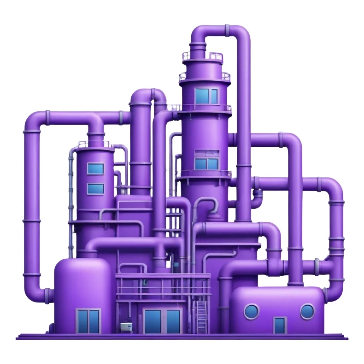 AI-powered factory. It should be a building with pipes. Add violet glowing symbolizing power of AI sticker